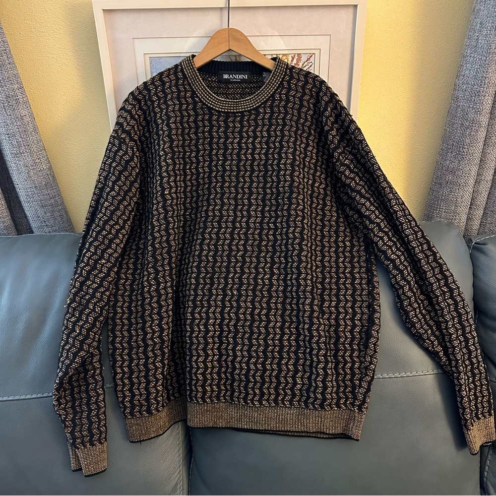 Vintage Brandini Zig Zag Sweater XXL Black & Brown Grandpa Retro Eclectic Italy